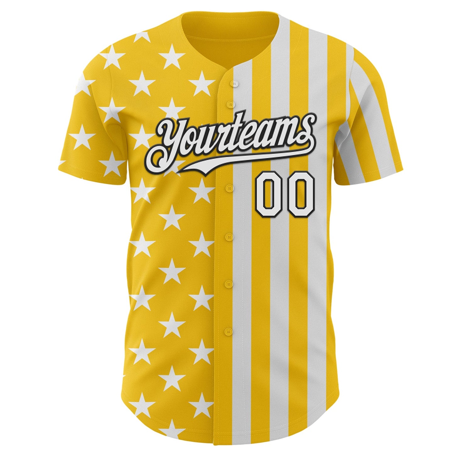 Custom Yellow White-Black USA Flag Patriotic Split Stars and Stripes Authentic Baseball Jersey view 2