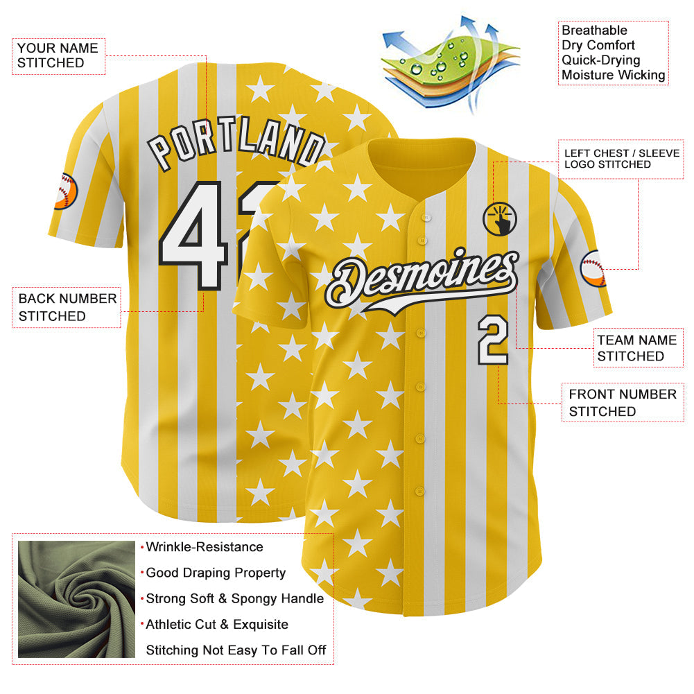 Custom Yellow White-Black USA Flag Patriotic Split Stars and Stripes Authentic Baseball Jersey view 3