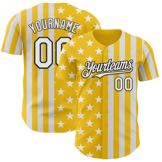 Custom Yellow White-Black USA Flag Patriotic Split Stars and Stripes Authentic Baseball Jersey - Main View