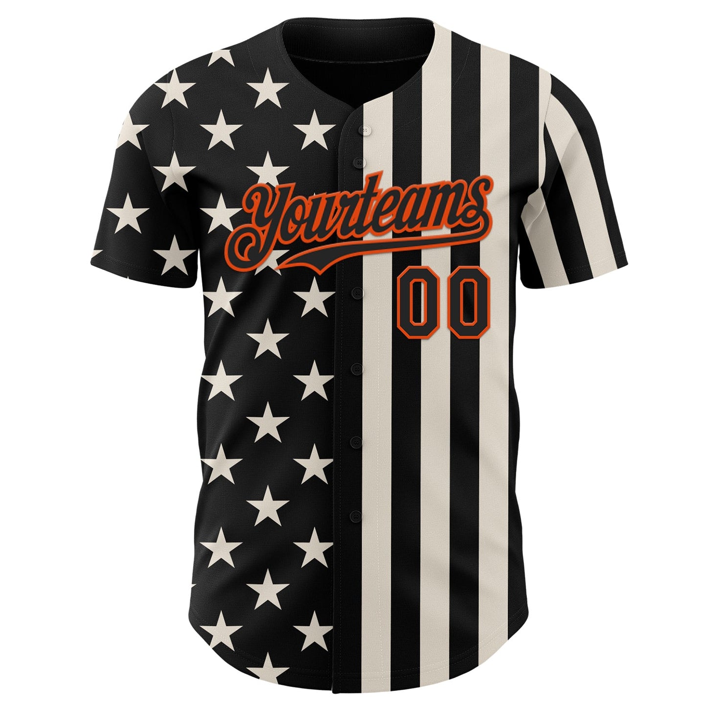 Custom Black Cream-Orange USA Flag Patriotic Split Stars and Stripes Authentic Baseball Jersey view 2