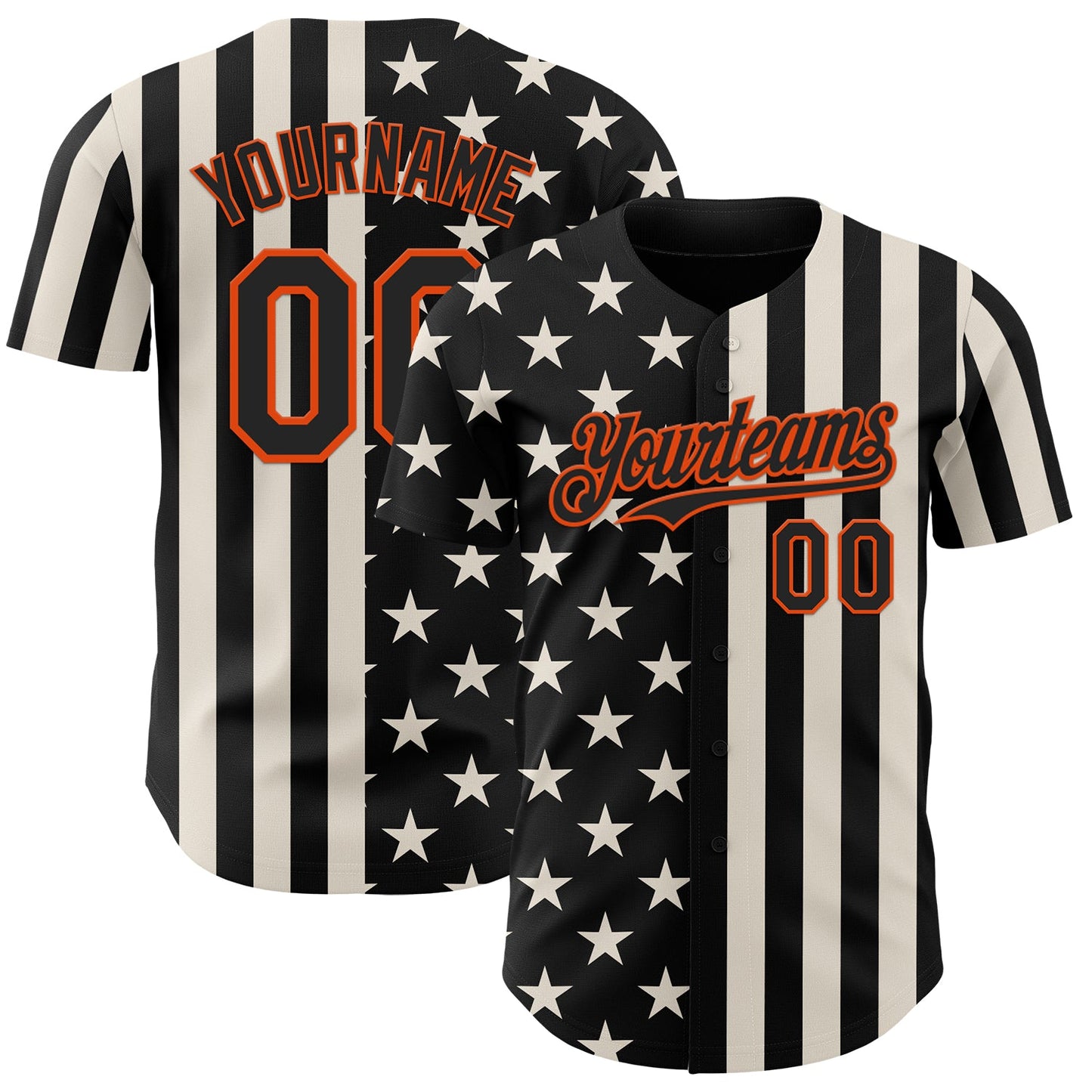 Custom Black Cream-Orange USA Flag Patriotic Split Stars and Stripes Authentic Baseball Jersey - Main View