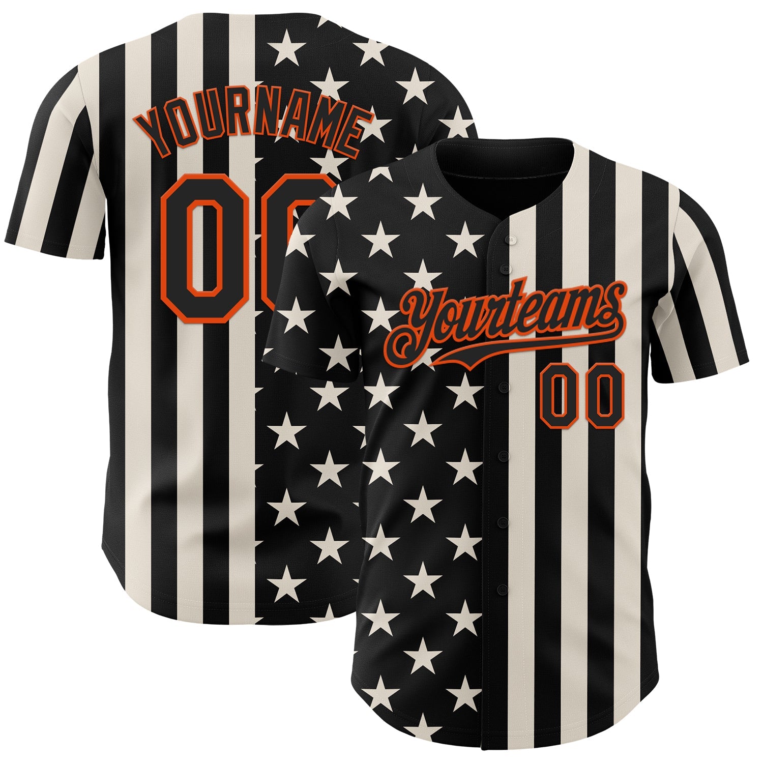Custom Black Cream-Orange USA Flag Patriotic Split Stars and Stripes Authentic Baseball Jersey - Main View