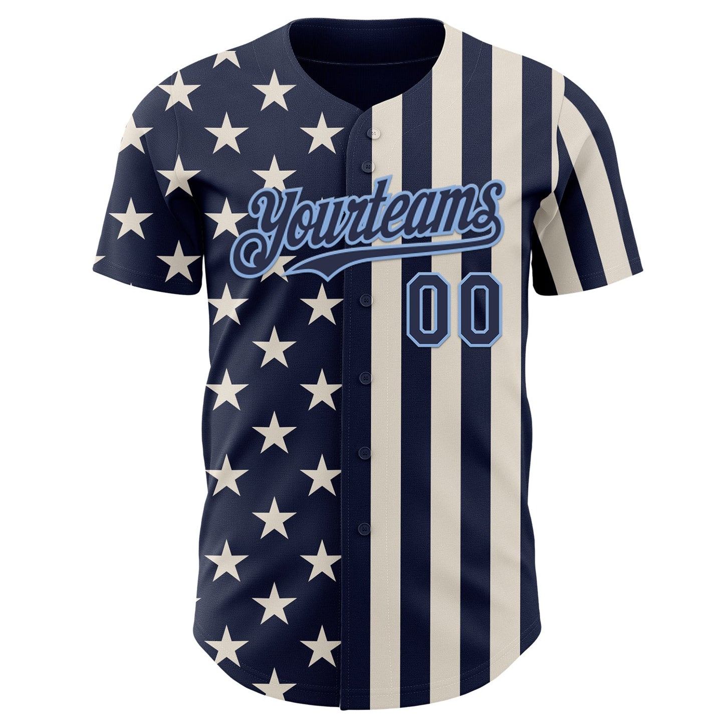 Custom Navy Cream-Light Blue USA Flag Patriotic Split Stars and Stripes Authentic Baseball Jersey view 2