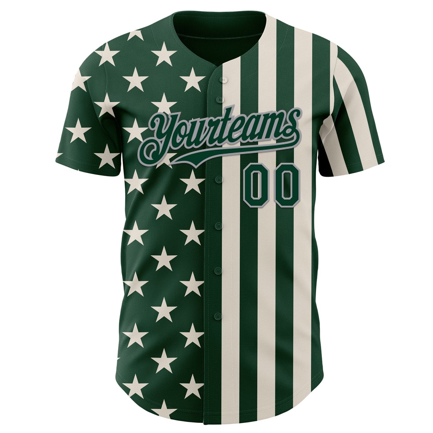Custom Green Cream-Gray USA Flag Patriotic Split Stars and Stripes Authentic Baseball Jersey view 2