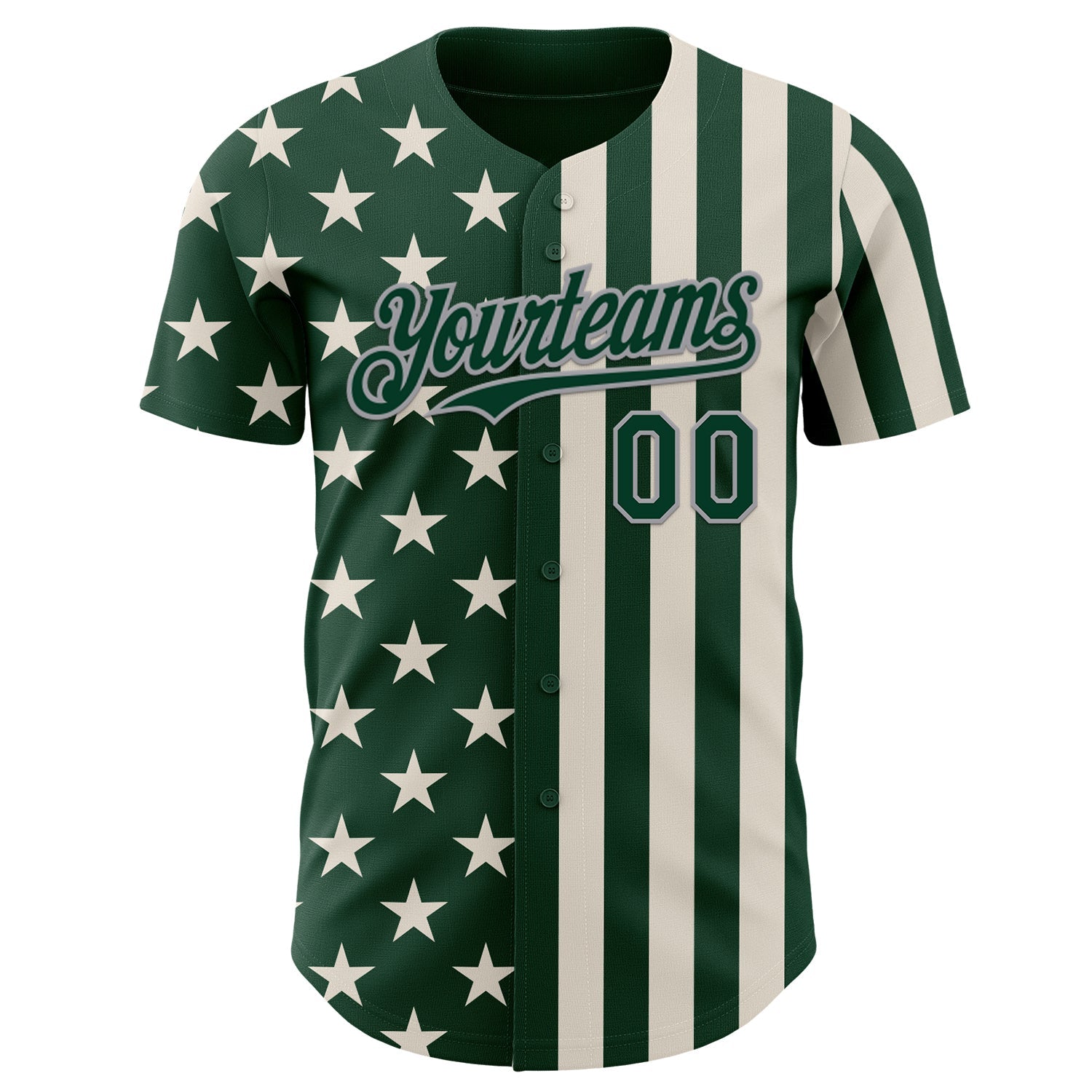 Custom Green Cream-Gray USA Flag Patriotic Split Stars and Stripes Authentic Baseball Jersey view 2