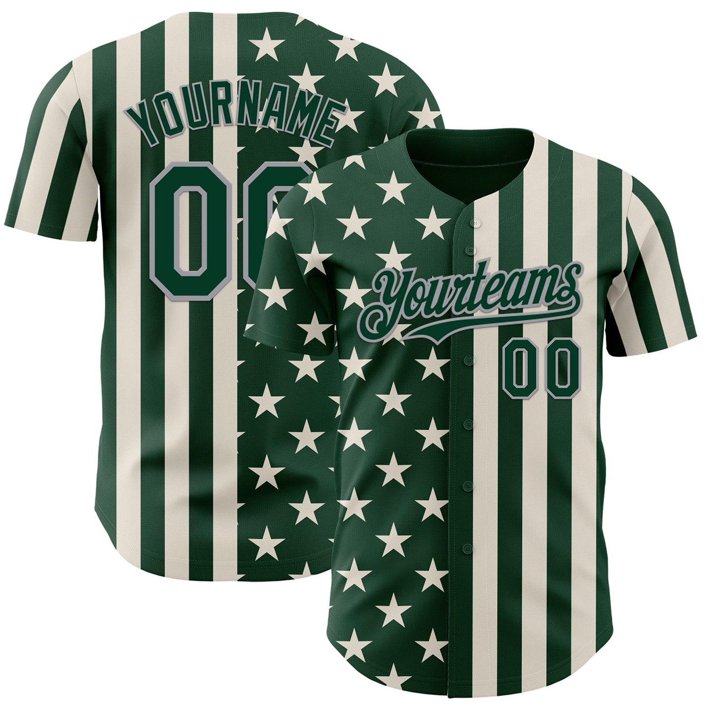 Custom Green Cream-Gray USA Flag Patriotic Split Stars and Stripes Authentic Baseball Jersey - Main View