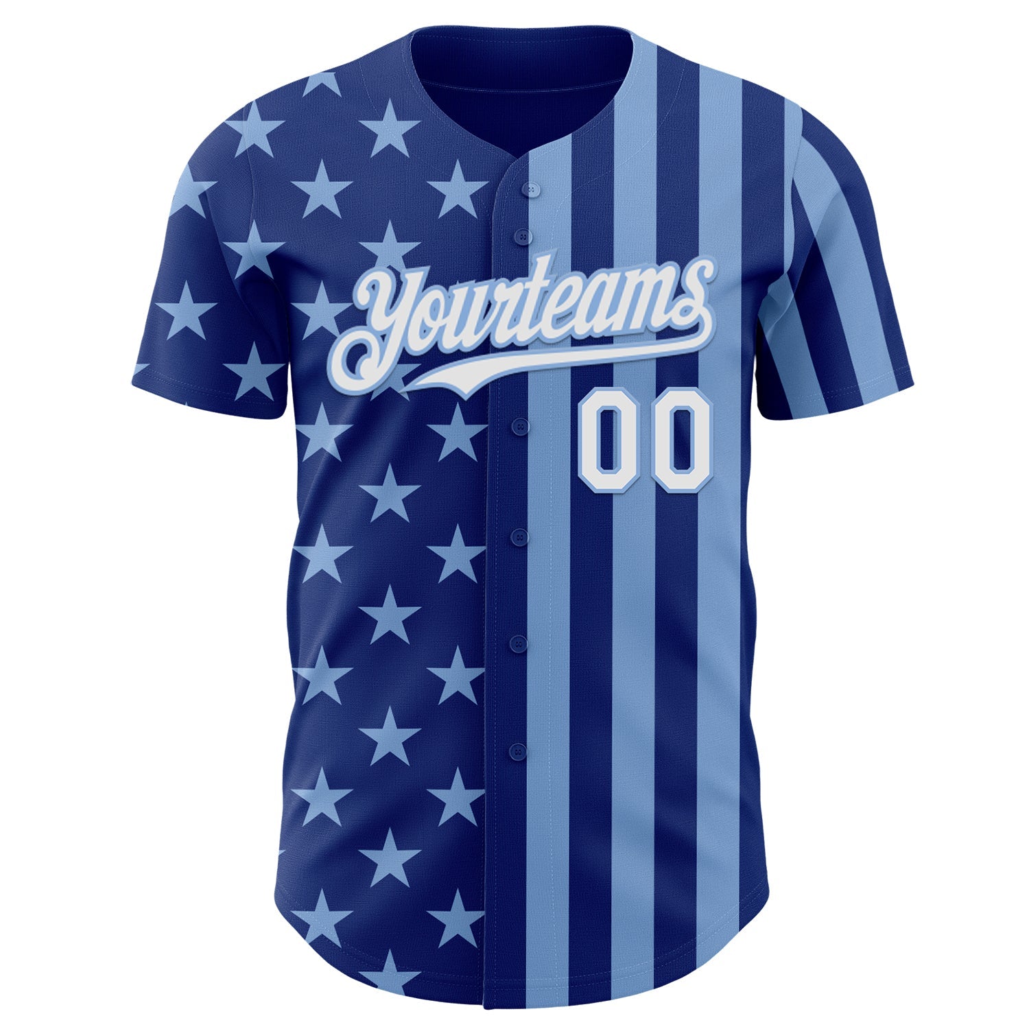 Custom Royal White-Light Blue USA Flag Patriotic Split Stars and Stripes Authentic Baseball Jersey view 2
