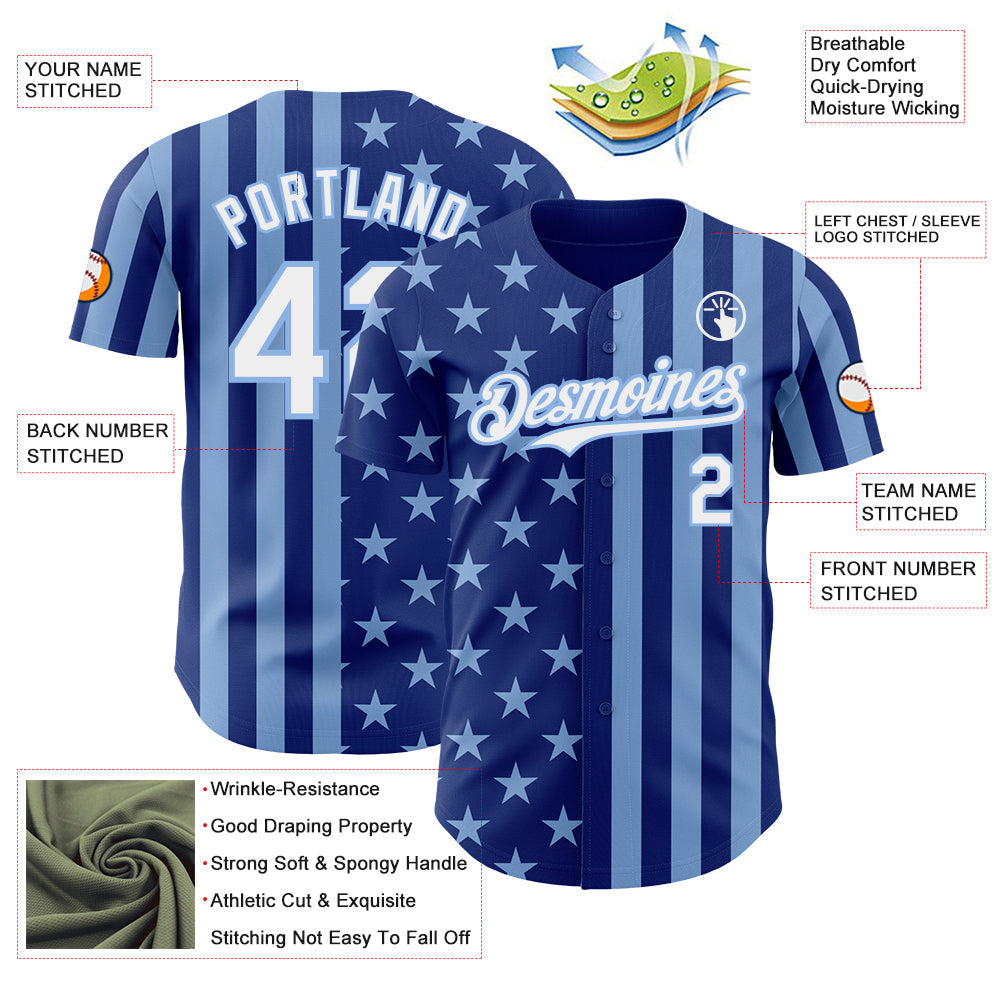 Custom Royal White-Light Blue USA Flag Patriotic Split Stars and Stripes Authentic Baseball Jersey view 3