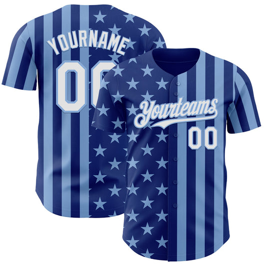 Custom Royal White-Light Blue USA Flag Patriotic Split Stars and Stripes Authentic Baseball Jersey - Main View