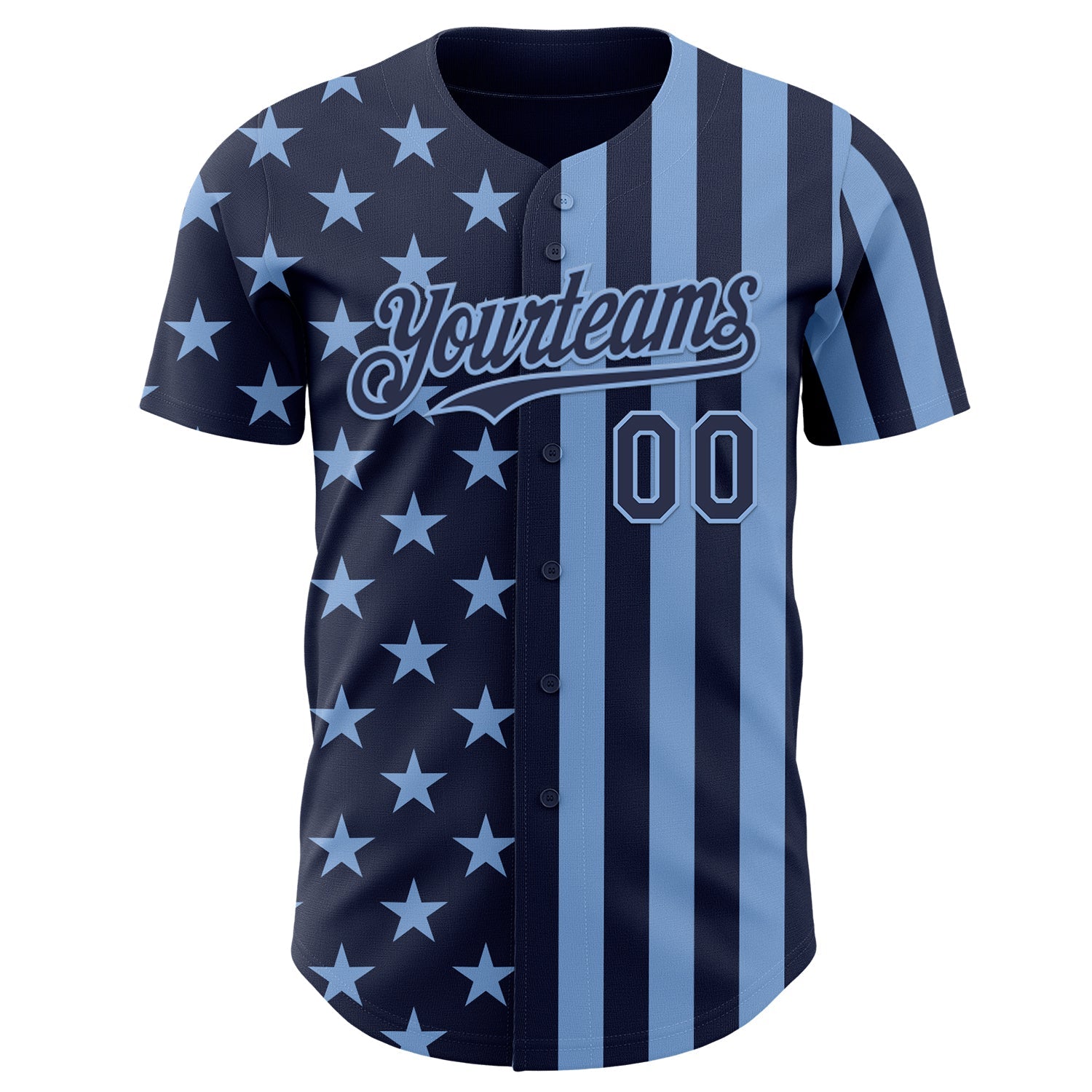 Custom Navy-Light Blue USA Flag Patriotic Split Stars and Stripes Authentic Baseball Jersey view 2