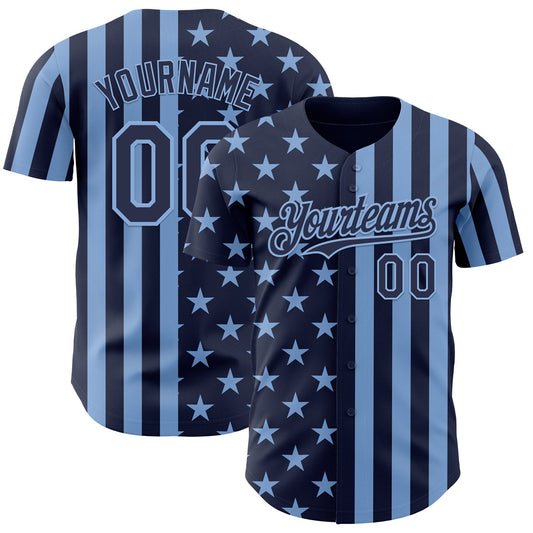Custom Navy-Light Blue USA Flag Patriotic Split Stars and Stripes Authentic Baseball Jersey - Main View