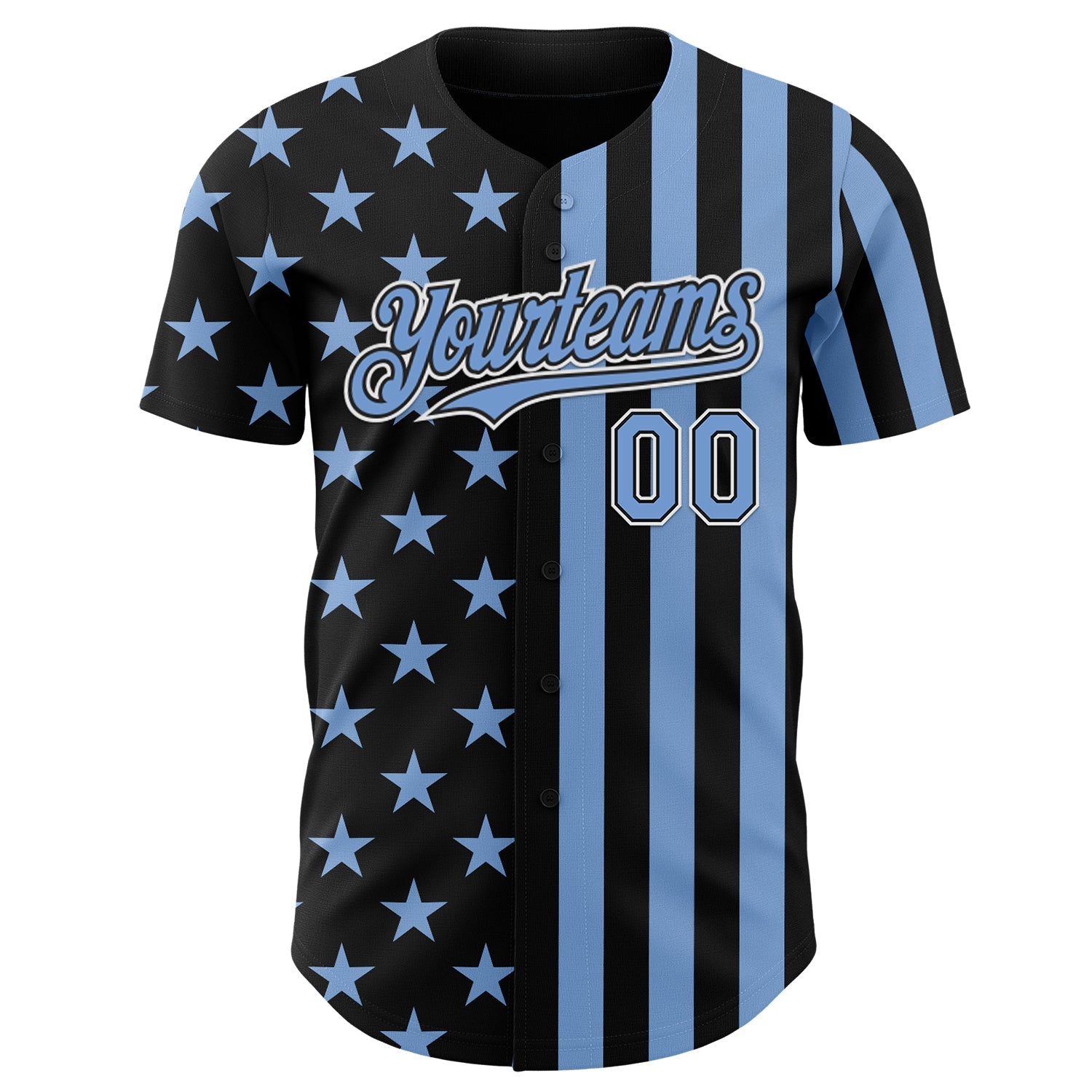 Custom Black Light Blue-White USA Flag Patriotic Split Stars and Stripes Authentic Baseball Jersey view 2