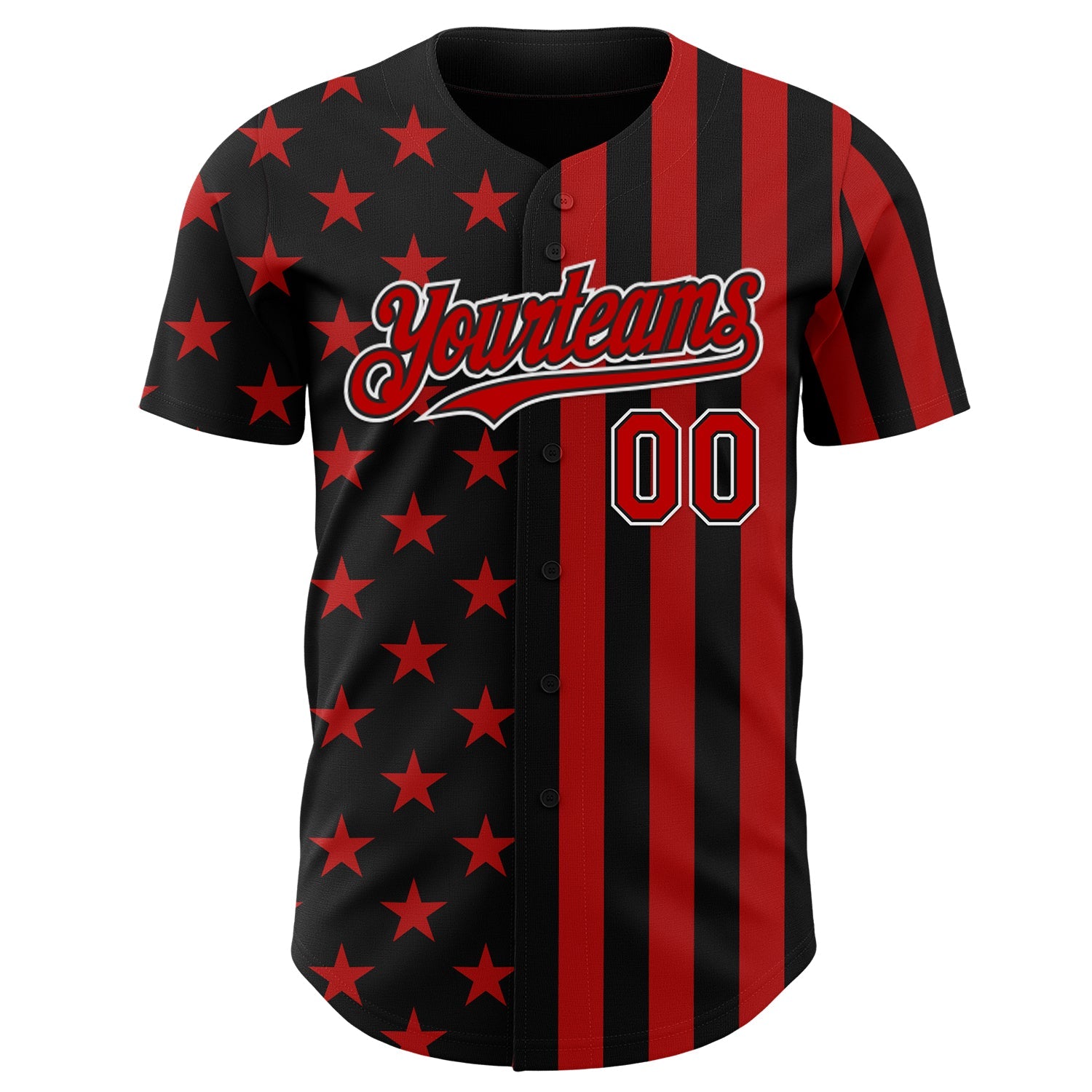 Custom Black Red-White USA Flag Patriotic Split Stars and Stripes Authentic Baseball Jersey view 2