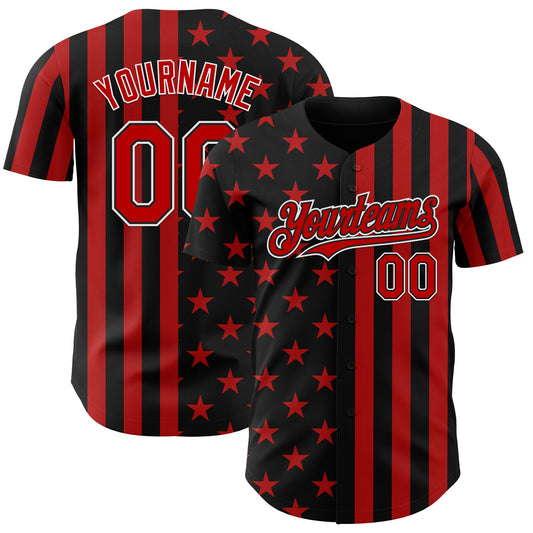 Custom Black Red-White USA Flag Patriotic Split Stars and Stripes Authentic Baseball Jersey - Main View