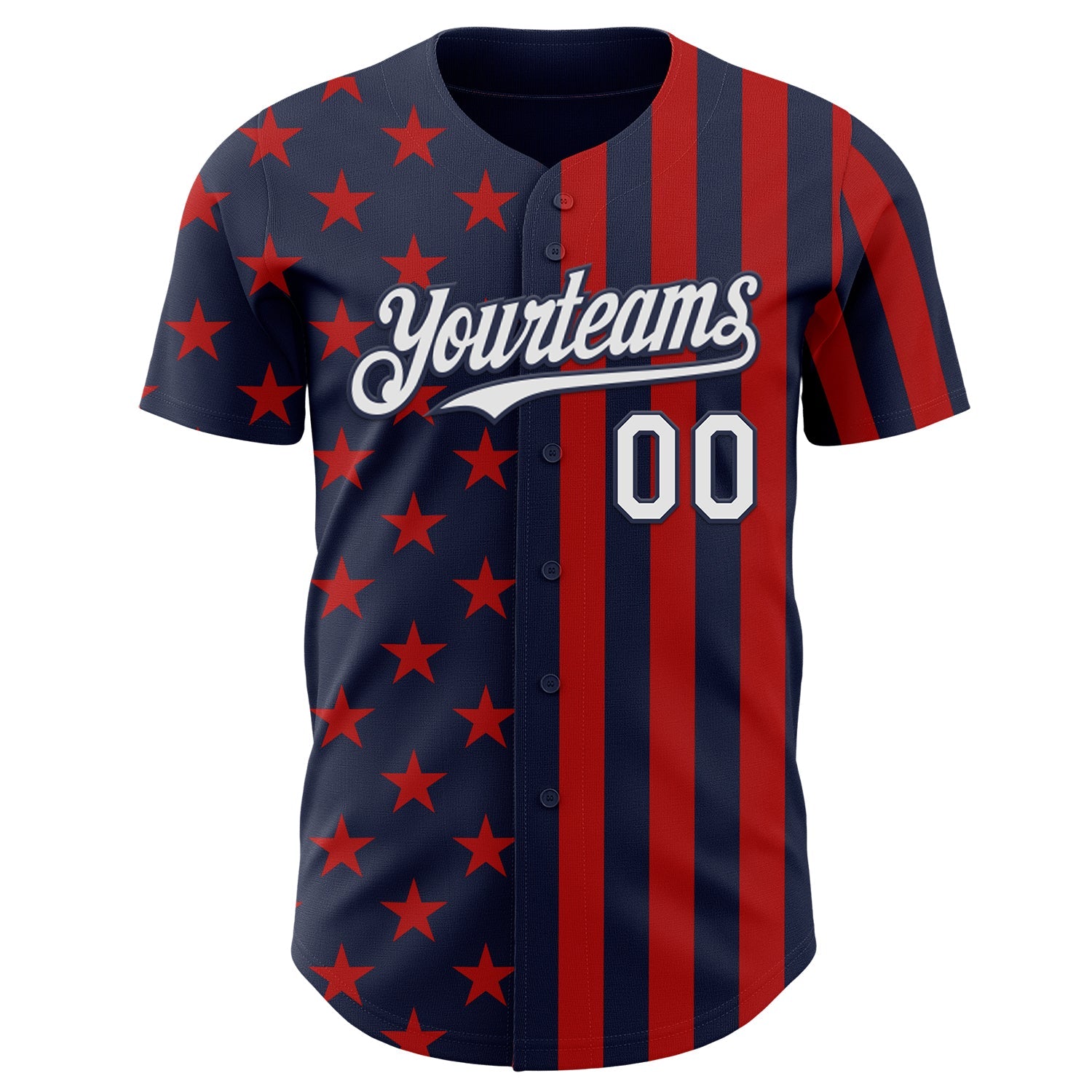 Custom Navy White-Red USA Flag Patriotic Split Stars and Stripes Authentic Baseball Jersey view 2