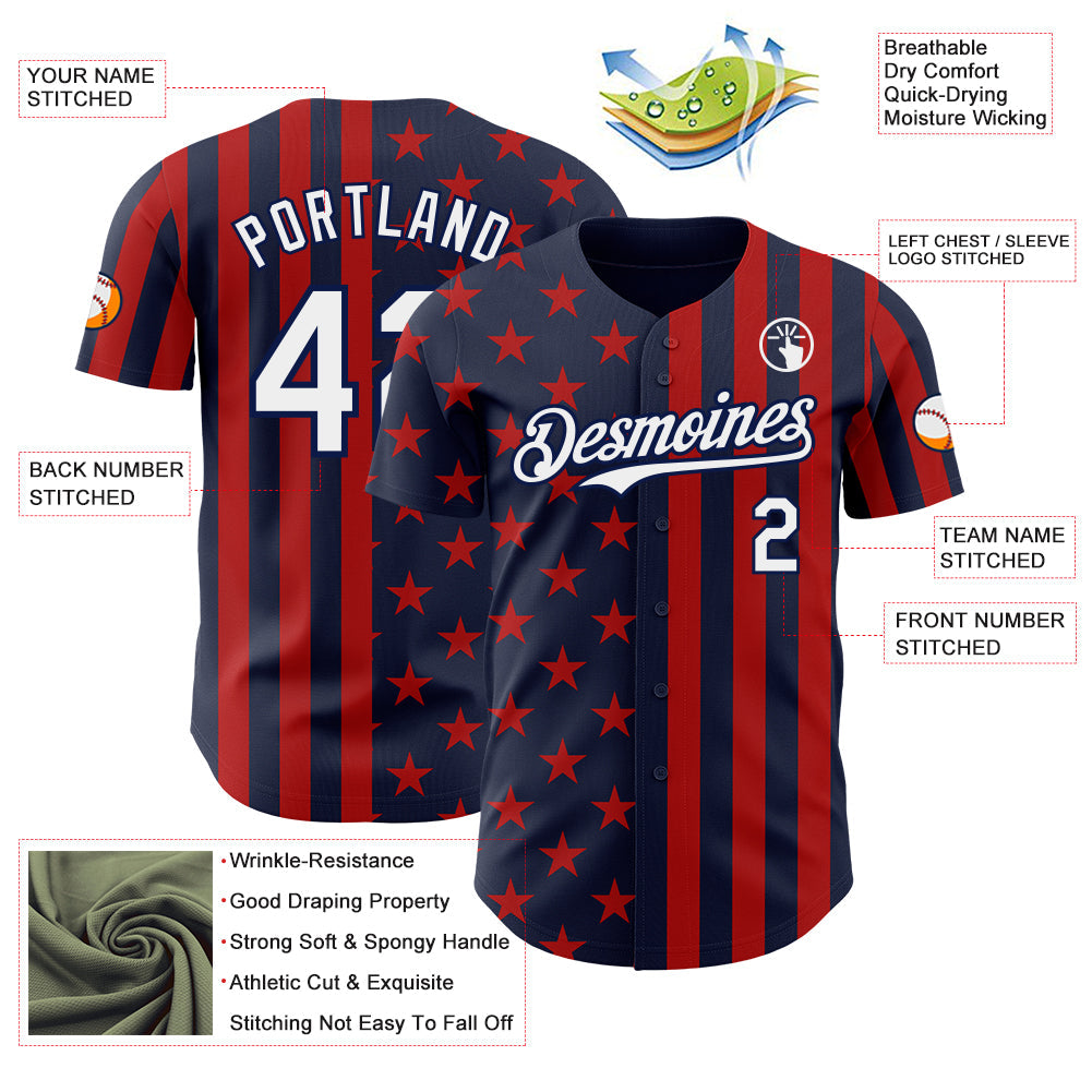 Custom Navy White-Red USA Flag Patriotic Split Stars and Stripes Authentic Baseball Jersey view 3
