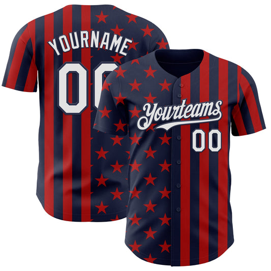 Custom Navy White-Red USA Flag Patriotic Split Stars and Stripes Authentic Baseball Jersey - Main View