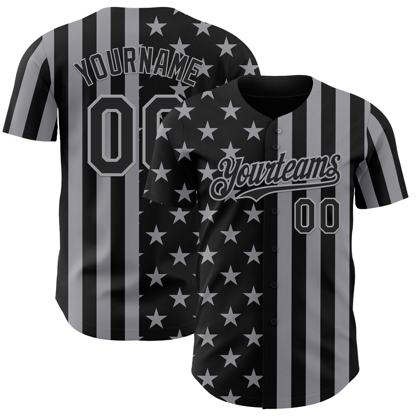 Custom Black-Gray USA Flag Patriotic Split Stars and Stripes Authentic Baseball Jersey - Main View