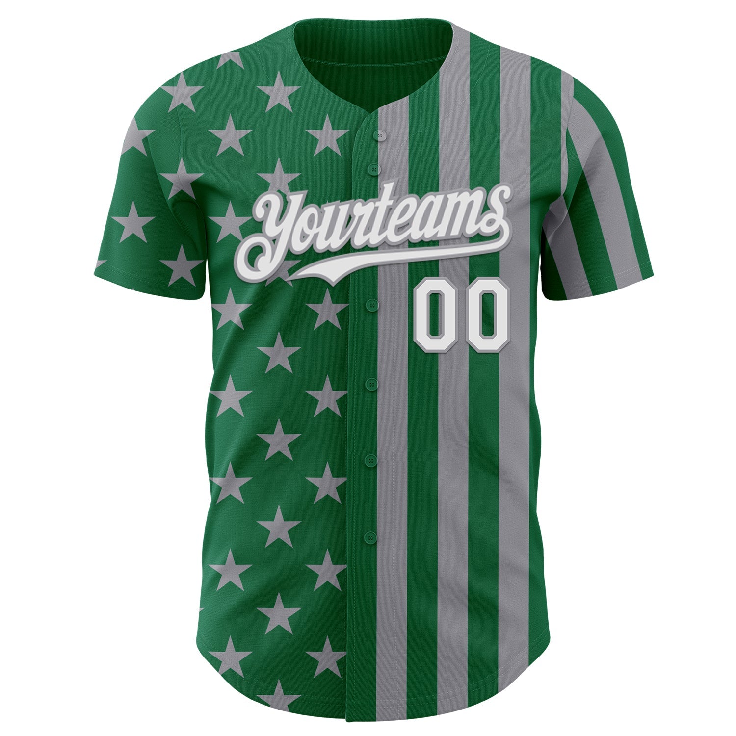 Custom Kelly Green White-Gray USA Flag Patriotic Split Stars and Stripes Authentic Baseball Jersey view 2