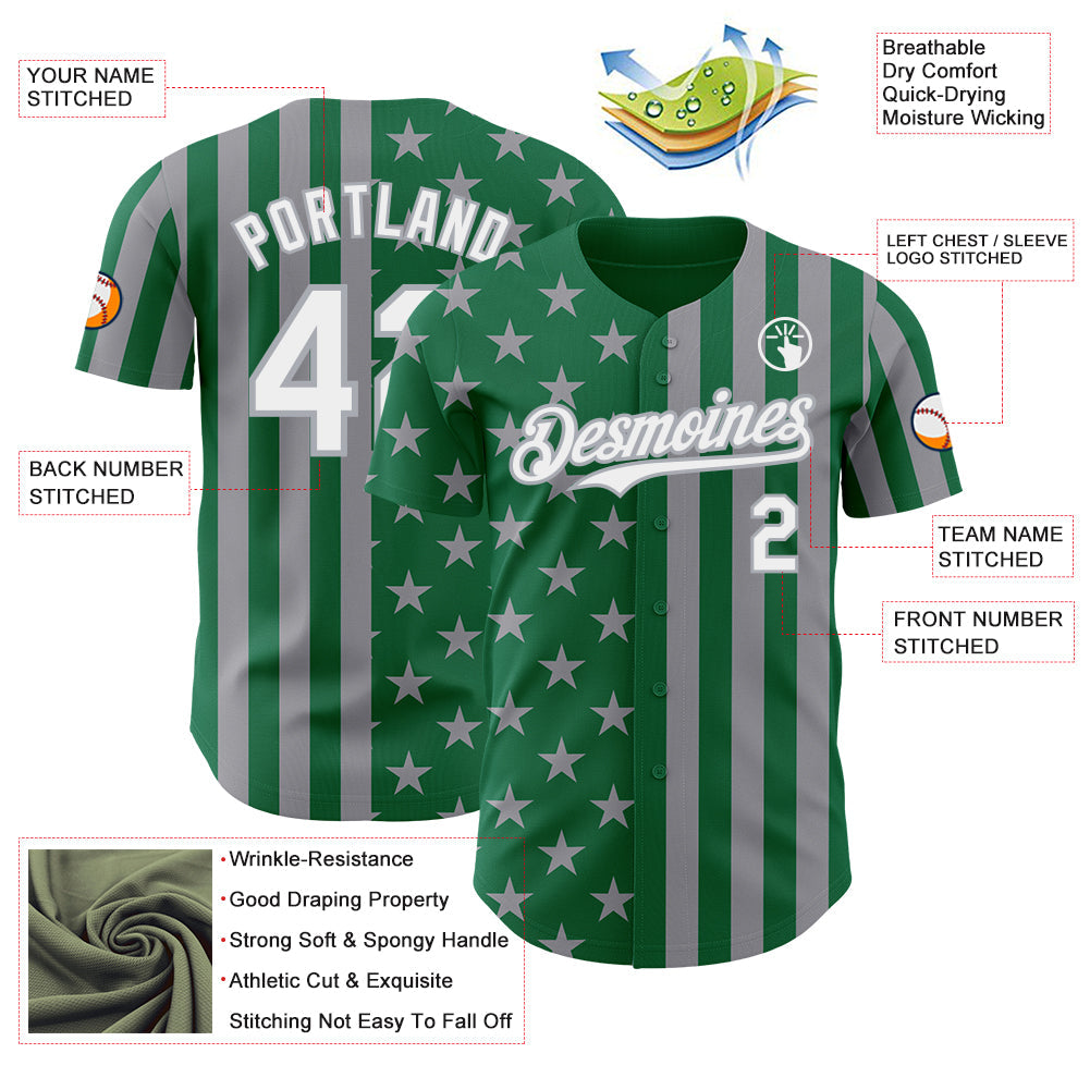 Custom Kelly Green White-Gray USA Flag Patriotic Split Stars and Stripes Authentic Baseball Jersey view 3