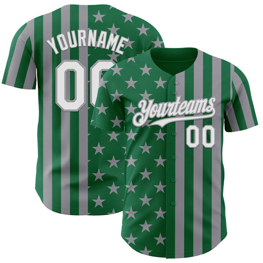Custom Kelly Green White-Gray USA Flag Patriotic Split Stars and Stripes Authentic Baseball Jersey - Main View