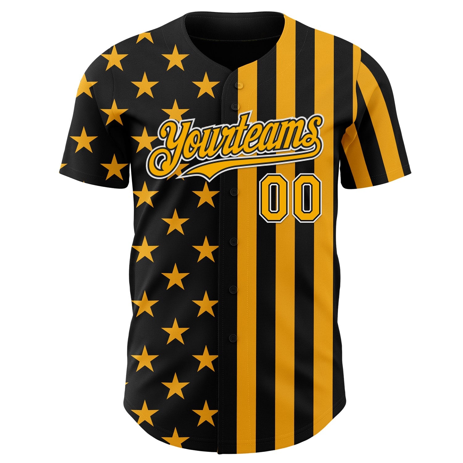 Custom Black Gold-White USA Flag Patriotic Split Stars and Stripes Authentic Baseball Jersey view 2