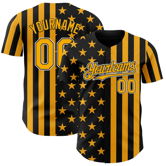 Custom Black Gold-White USA Flag Patriotic Split Stars and Stripes Authentic Baseball Jersey - Main View