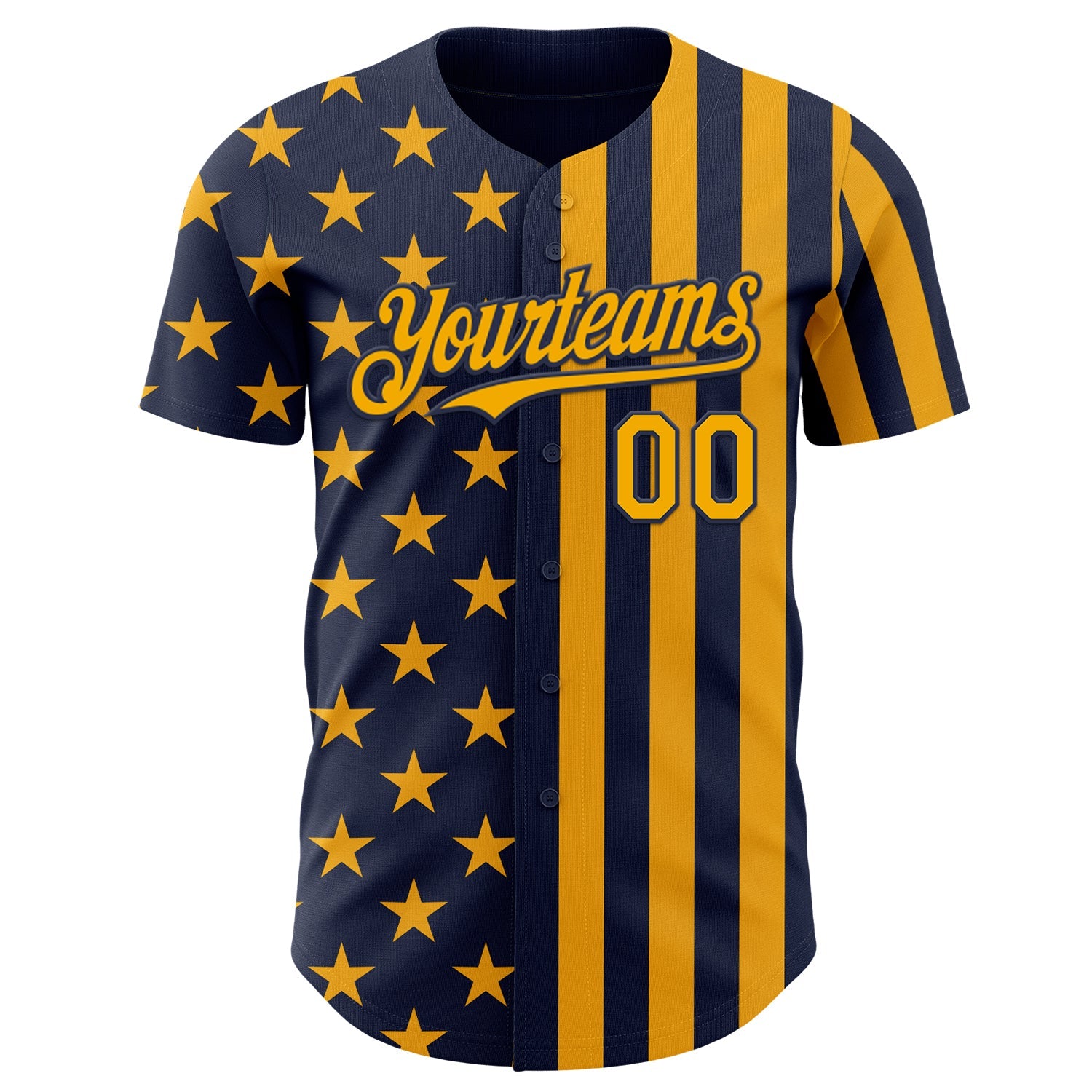 Custom Navy-Gold USA Flag Patriotic Split Stars and Stripes Authentic Baseball Jersey view 2