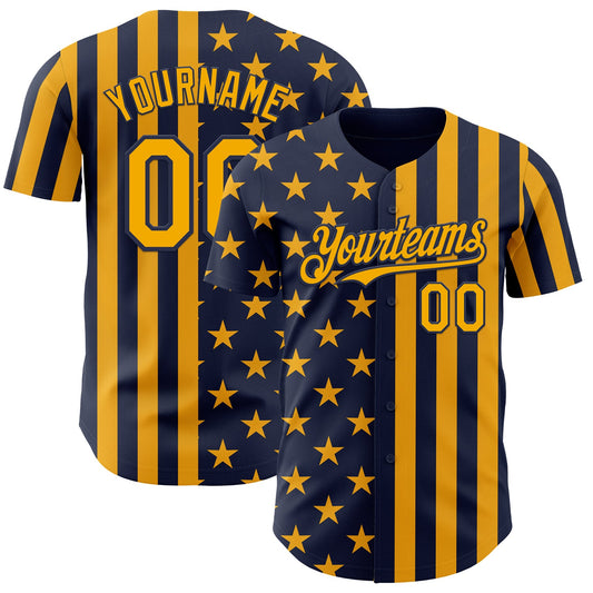 Custom Navy-Gold USA Flag Patriotic Split Stars and Stripes Authentic Baseball Jersey - Main View