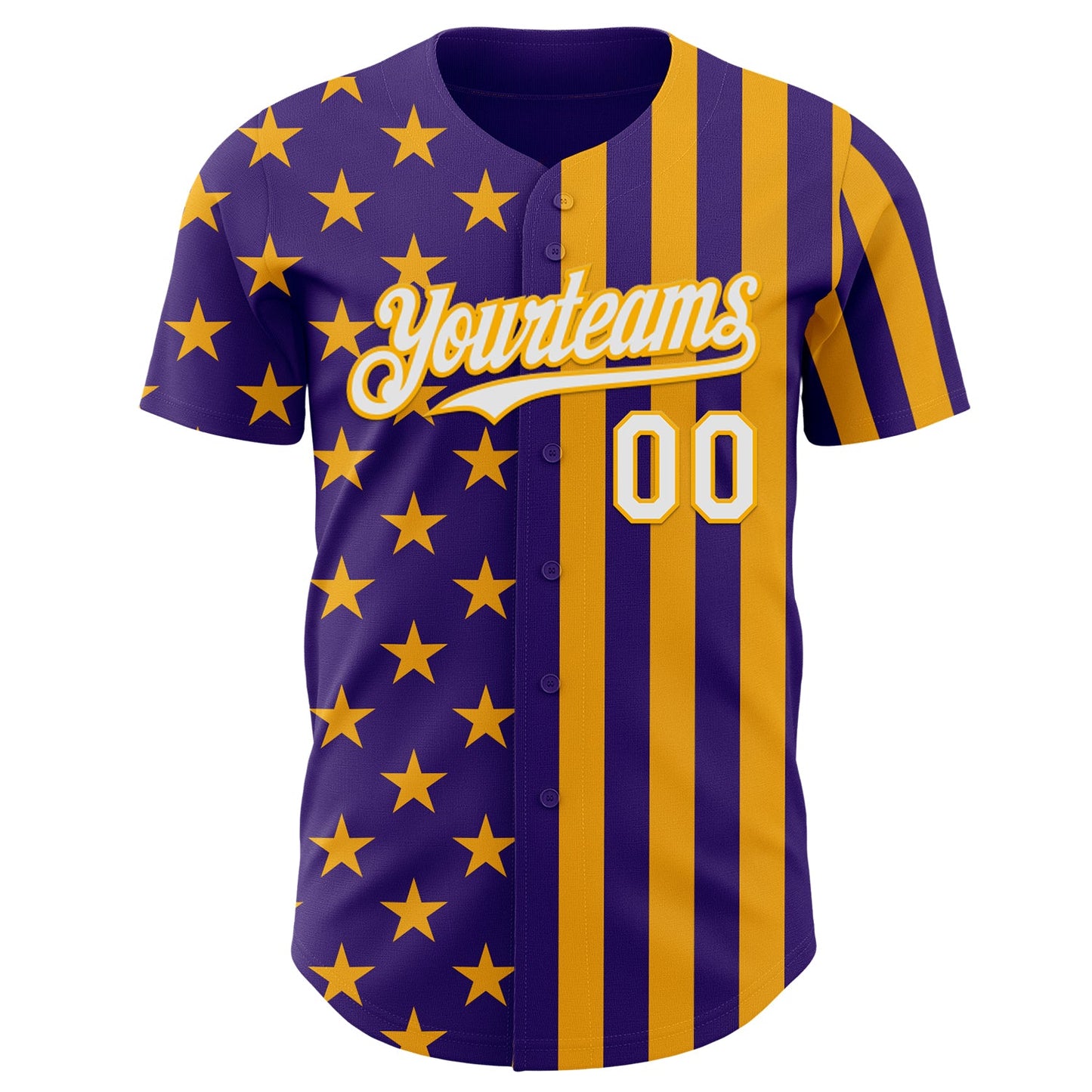 Custom Purple White-Gold USA Flag Patriotic Split Stars and Stripes Authentic Baseball Jersey view 2
