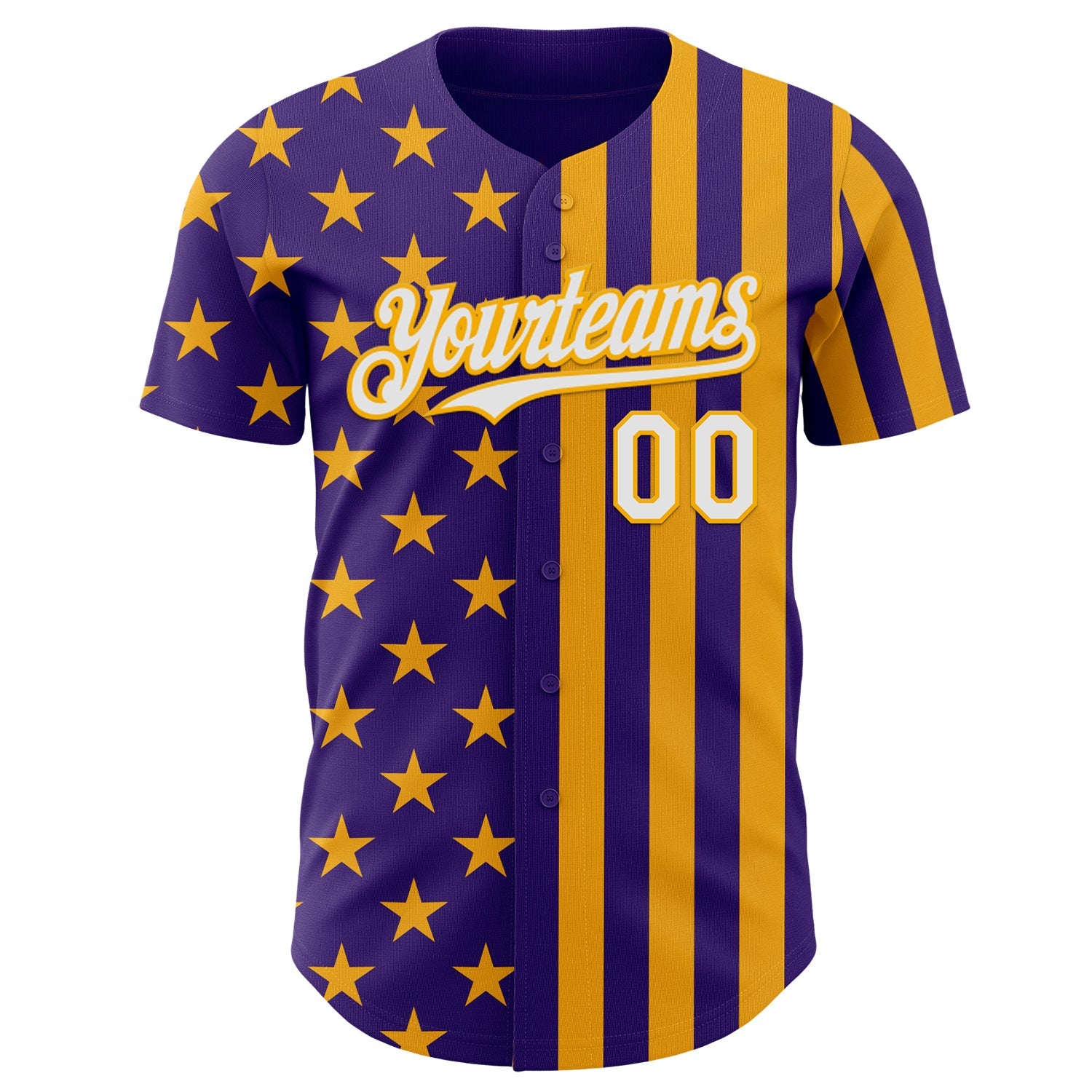 Custom Purple White-Gold USA Flag Patriotic Split Stars and Stripes Authentic Baseball Jersey view 2