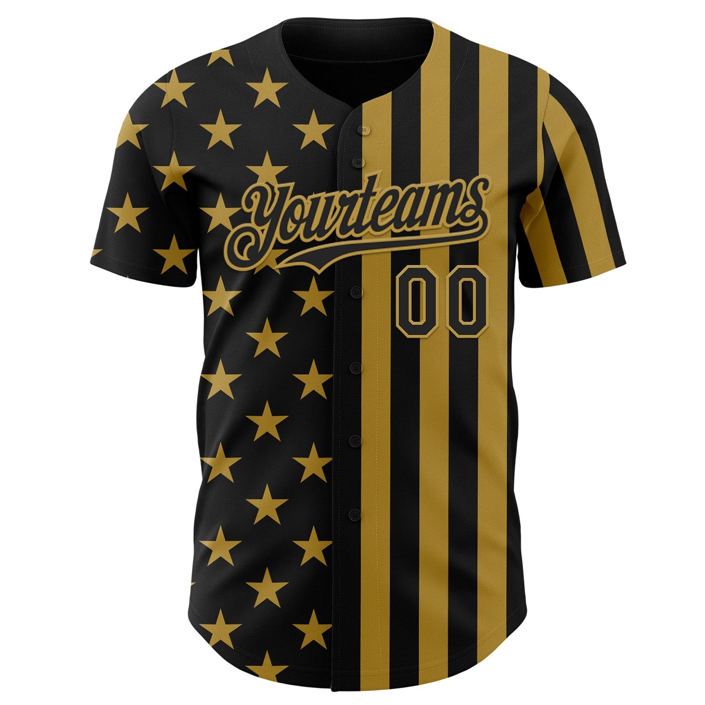 Custom Black-Old Gold USA Flag Patriotic Split Stars and Stripes Authentic Baseball Jersey view 2
