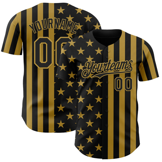 Custom Black-Old Gold USA Flag Patriotic Split Stars and Stripes Authentic Baseball Jersey - Main View