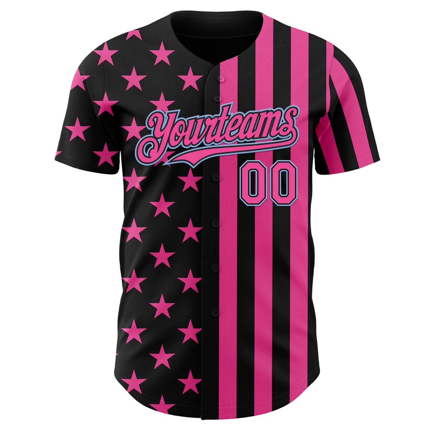 Custom Black Pink-Light Blue USA Flag Patriotic Split Stars and Stripes Authentic Baseball Jersey view 2