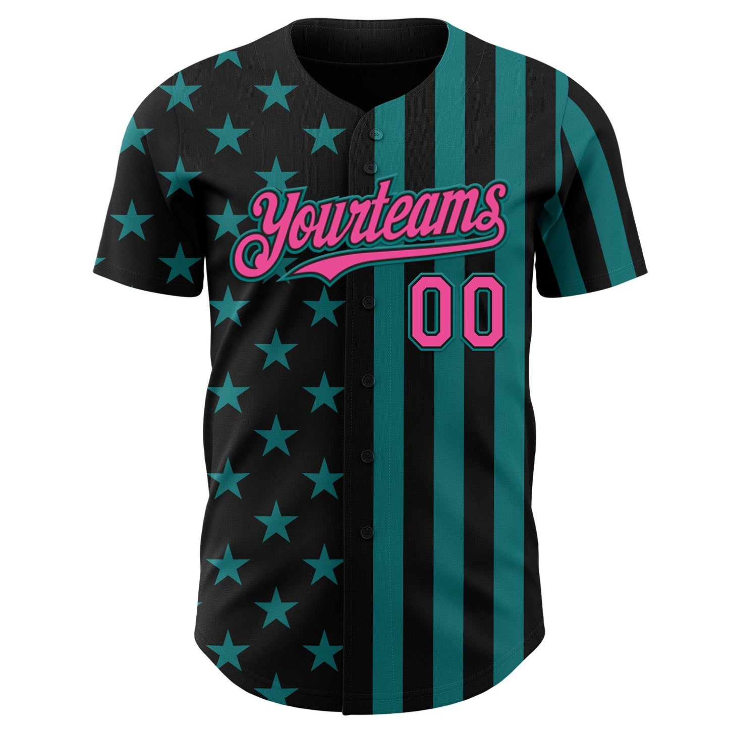 Custom Black Pink-Teal USA Flag Patriotic Split Stars and Stripes Authentic Baseball Jersey view 2