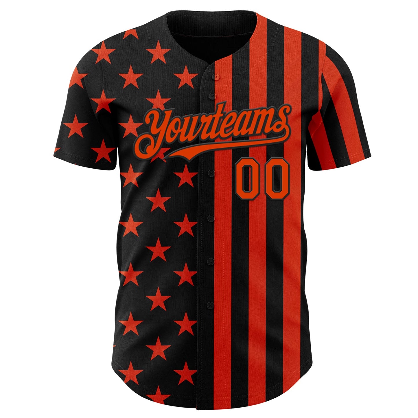 Custom Black-Orange USA Flag Patriotic Split Stars and Stripes Authentic Baseball Jersey view 2