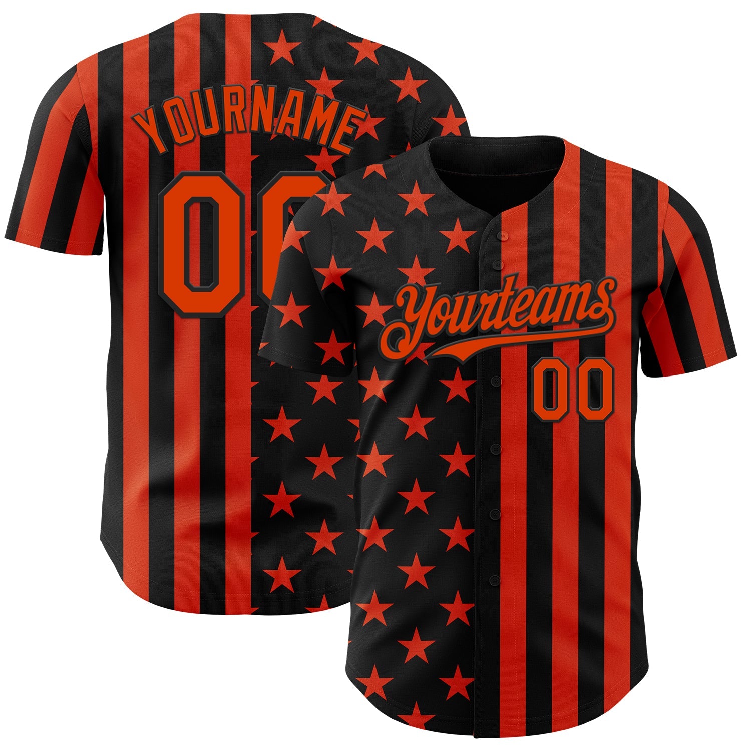 Custom Black-Orange USA Flag Patriotic Split Stars and Stripes Authentic Baseball Jersey - Main View
