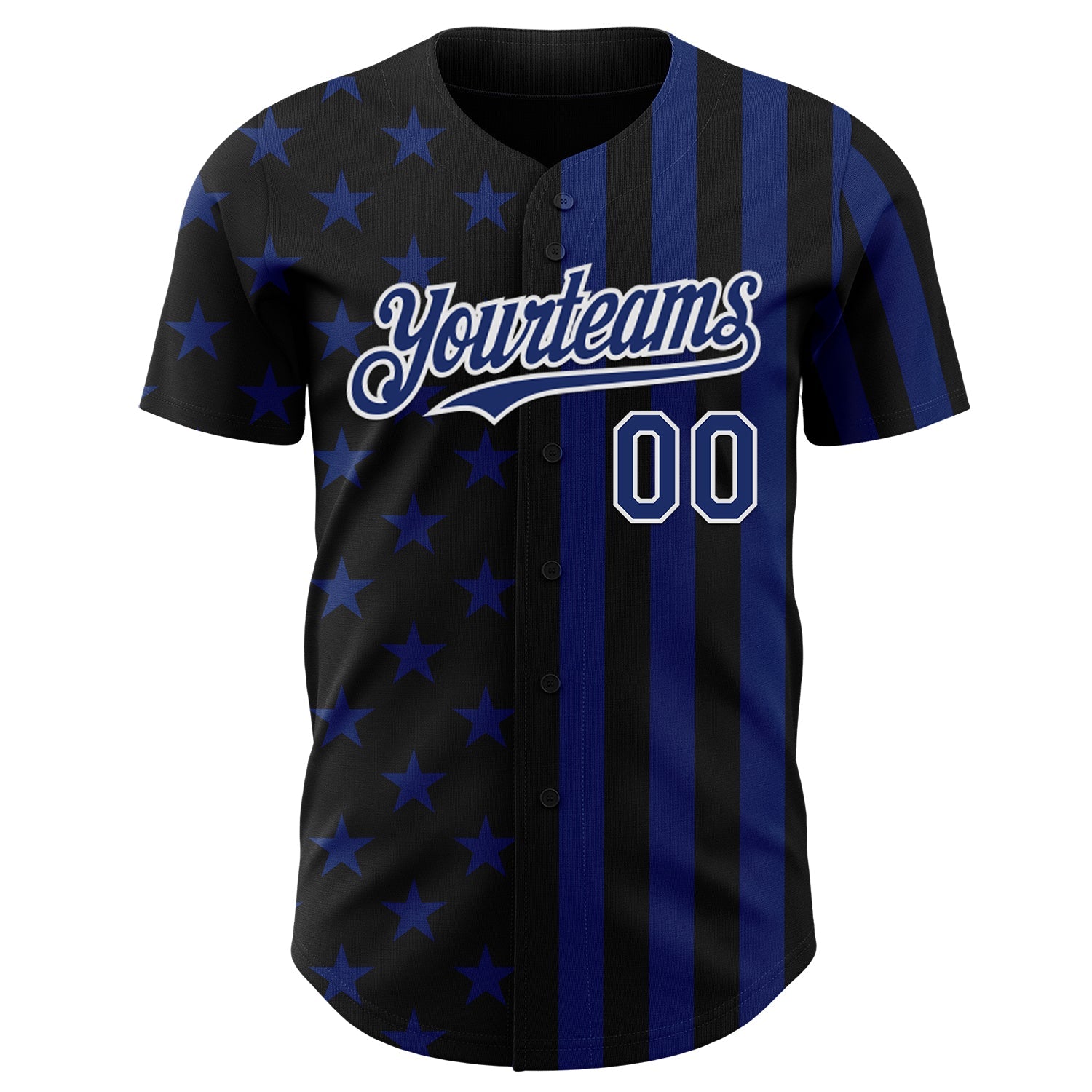 Custom Black Royal-White USA Flag Patriotic Split Stars and Stripes Authentic Baseball Jersey view 2