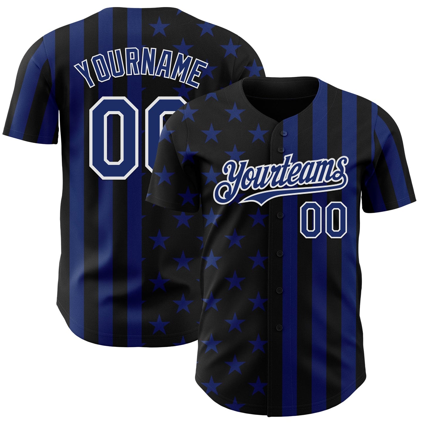 Custom Black Royal-White USA Flag Patriotic Split Stars and Stripes Authentic Baseball Jersey - Main View