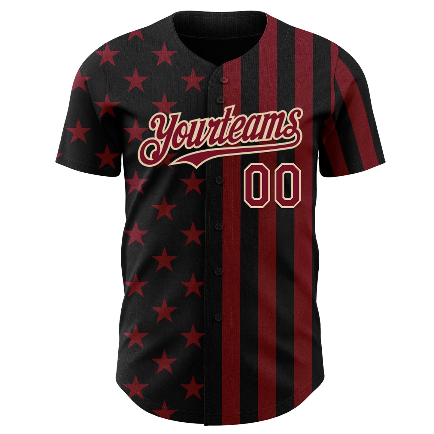 Custom Black Crimson-City Cream USA Flag Patriotic Split Stars and Stripes Authentic Baseball Jersey view 2