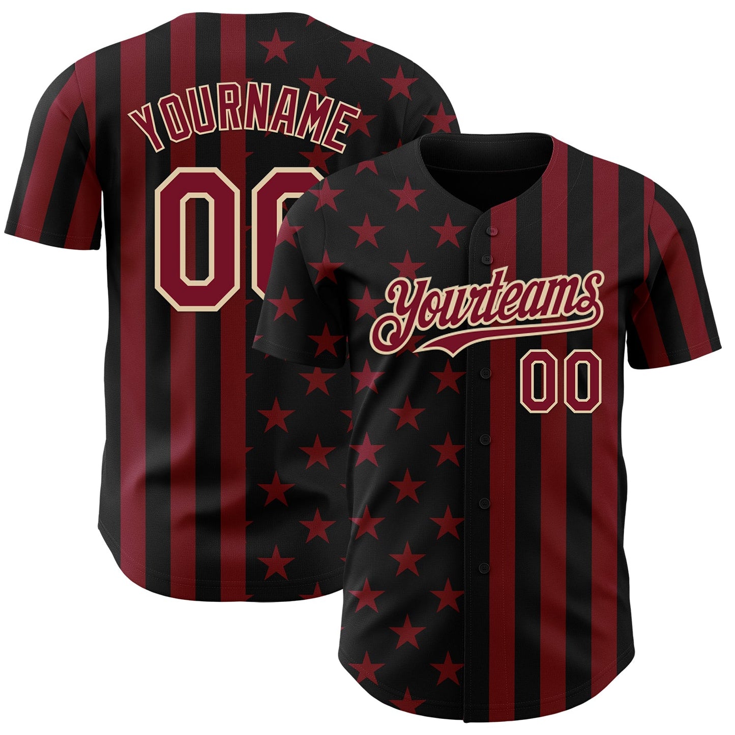 Custom Black Crimson-City Cream USA Flag Patriotic Split Stars and Stripes Authentic Baseball Jersey - Main View