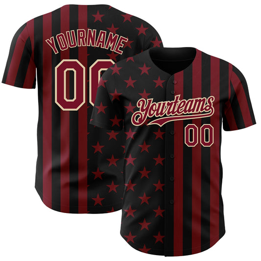 Custom Black Crimson-City Cream USA Flag Patriotic Split Stars and Stripes Authentic Baseball Jersey - Main View