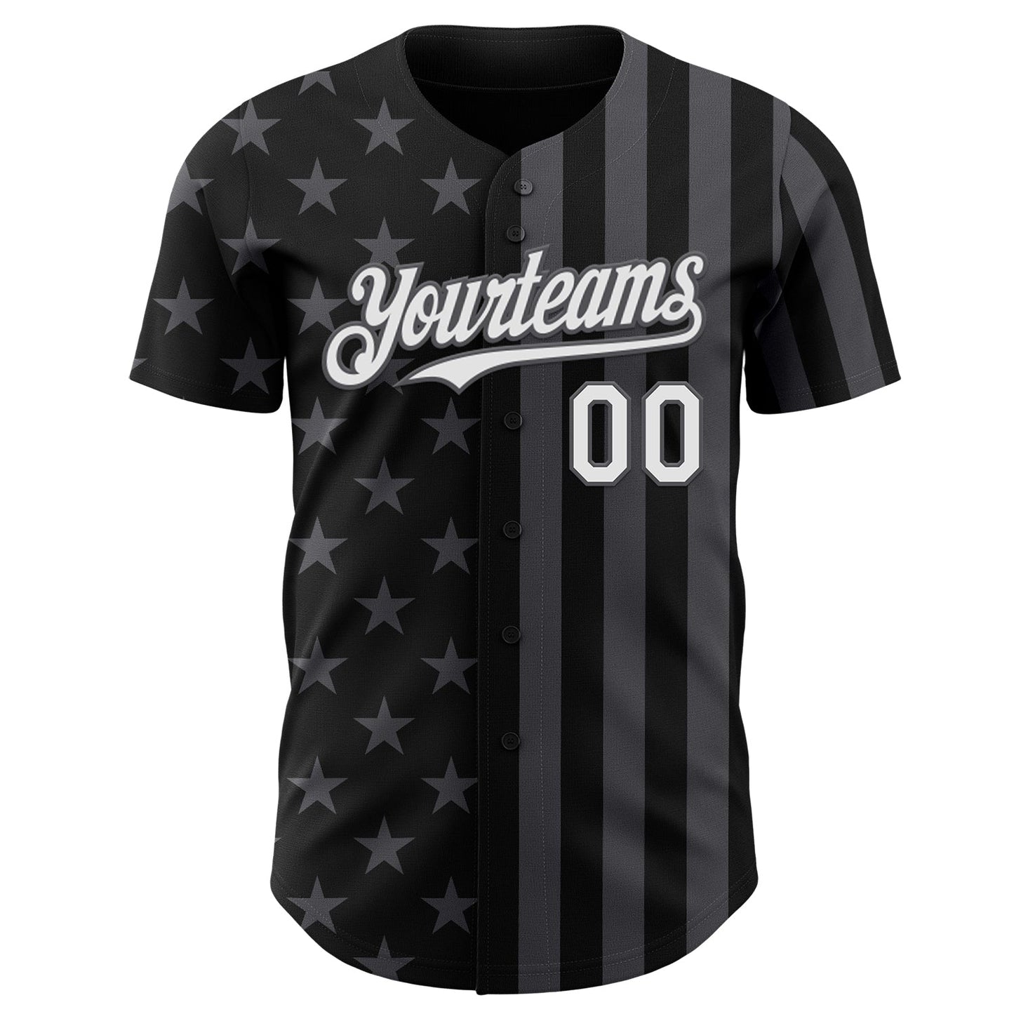 Custom Black White-Steel Gray USA Flag Patriotic Split Stars and Stripes Authentic Baseball Jersey view 2