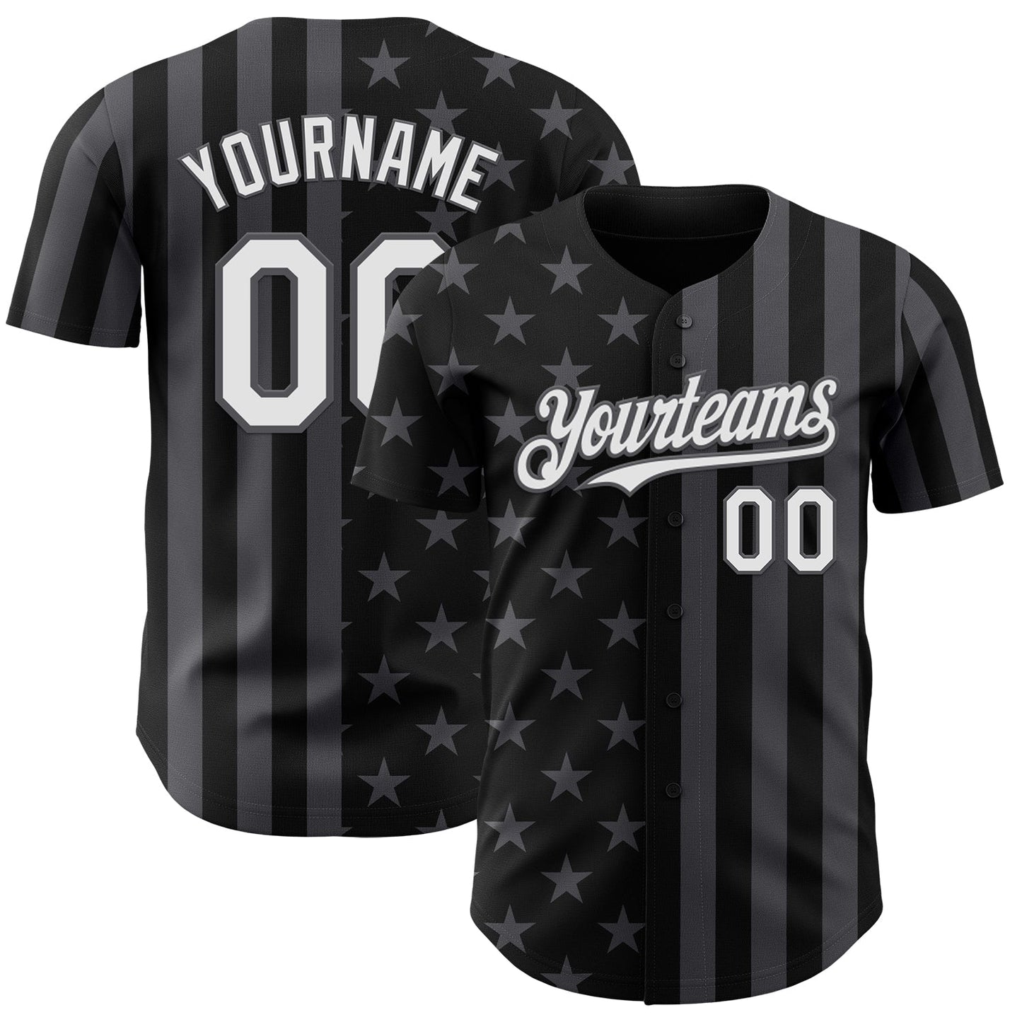 Custom Black White-Steel Gray USA Flag Patriotic Split Stars and Stripes Authentic Baseball Jersey - Main View