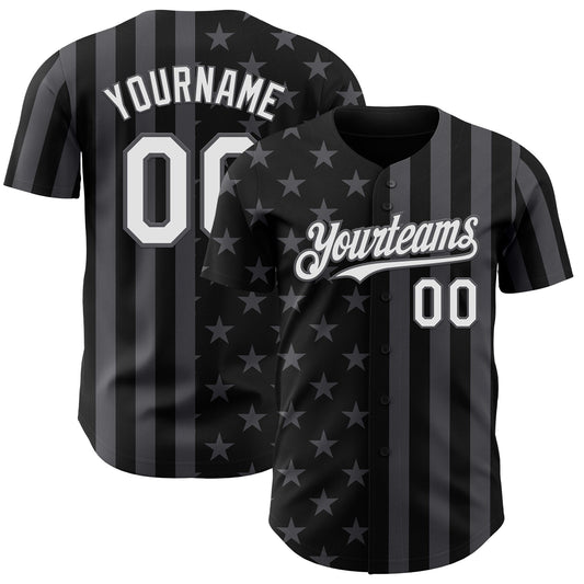 Custom Black White-Steel Gray USA Flag Patriotic Split Stars and Stripes Authentic Baseball Jersey - Main View