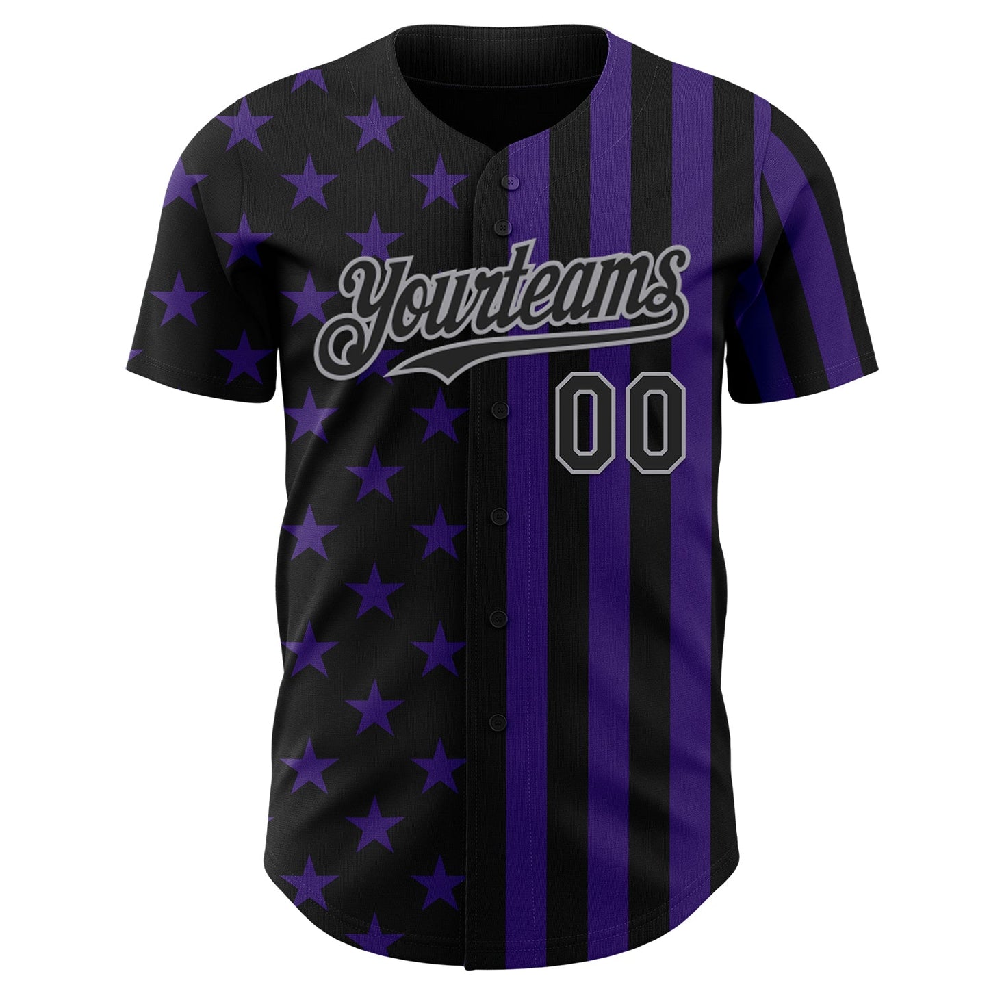 Custom Black Purple-Gray USA Flag Patriotic Split Stars and Stripes Authentic Baseball Jersey view 2