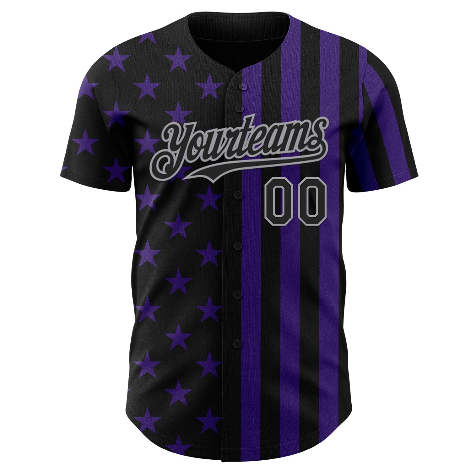 Custom Black Purple-Gray USA Flag Patriotic Split Stars and Stripes Authentic Baseball Jersey view 2