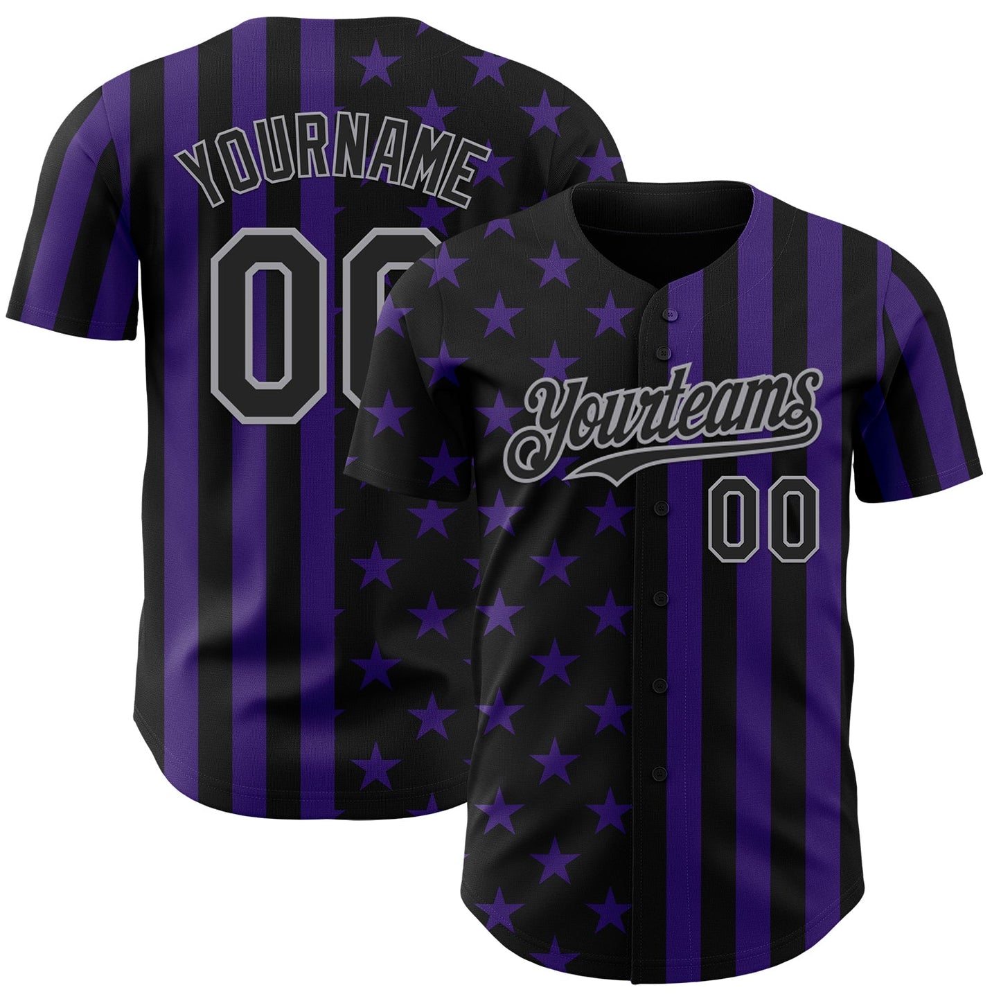 Custom Black Purple-Gray USA Flag Patriotic Split Stars and Stripes Authentic Baseball Jersey - Main View