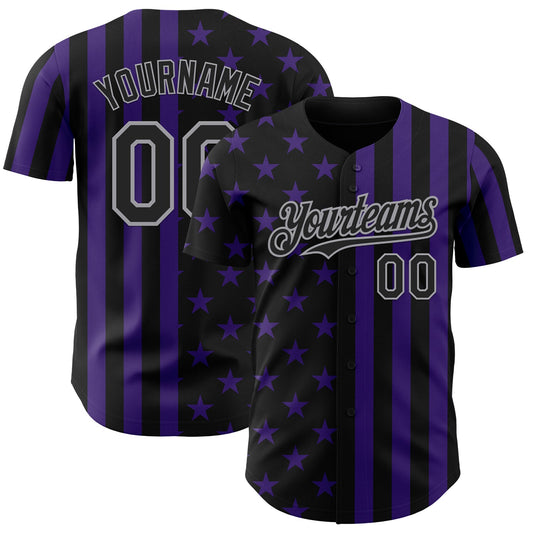Custom Black Purple-Gray USA Flag Patriotic Split Stars and Stripes Authentic Baseball Jersey - Main View