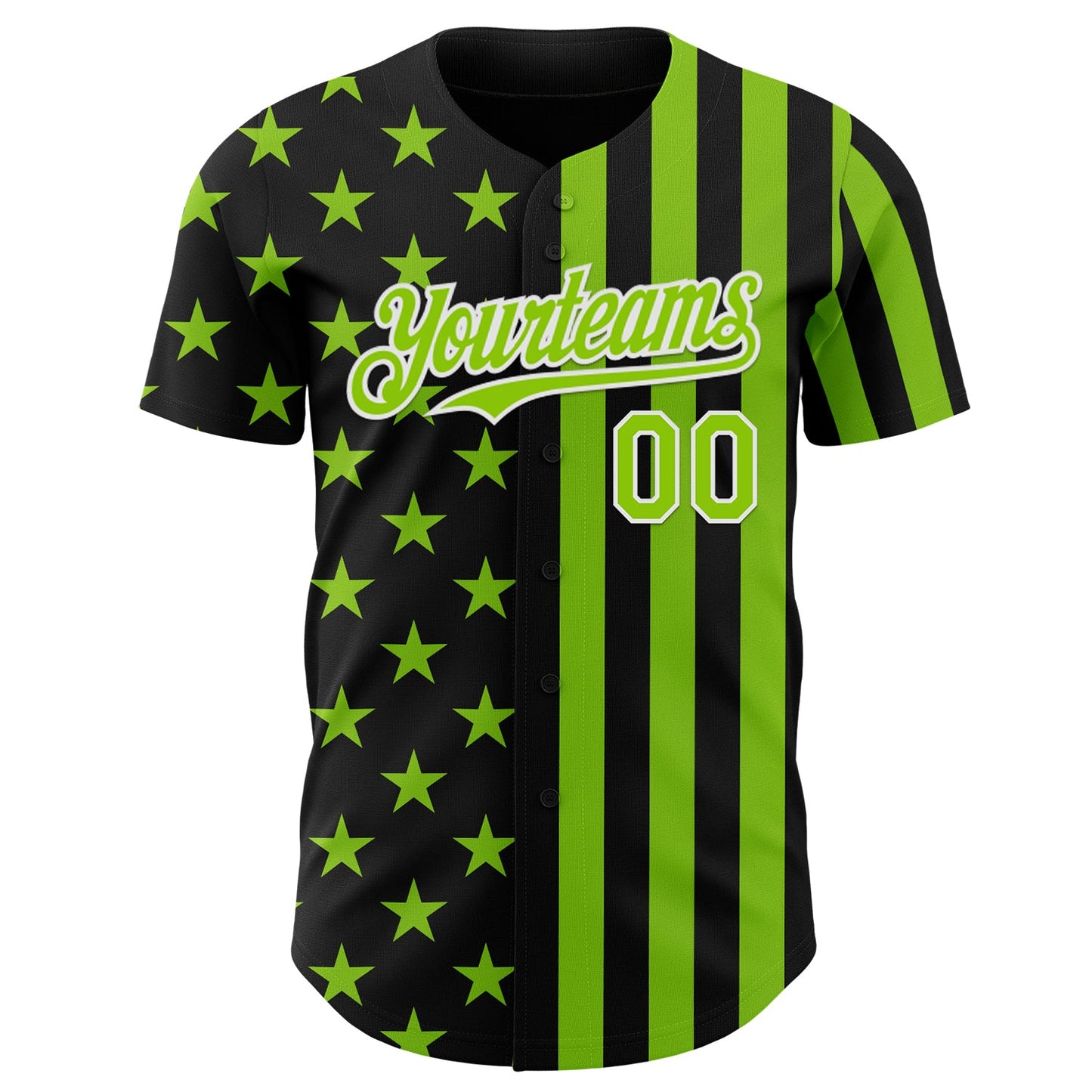 Custom Black Neon Green-White USA Flag Patriotic Split Stars and Stripes Authentic Baseball Jersey view 2